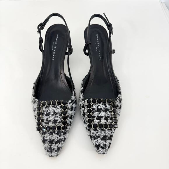 Roberto Festa Atena Slingback Pumps Embellished Buckle Houndstooth 39.5 (US9.5) - Picture 2 of 12